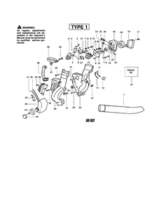 Blower Tube/Housing Diagram and Parts List for Type 1 Weed Eater Leaf Blower / Vacuum